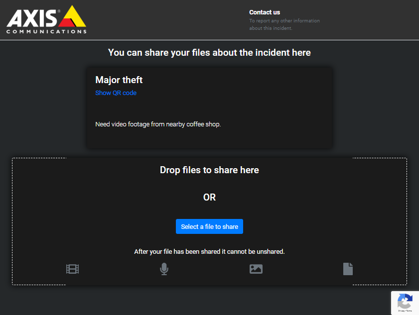 The file drop page prompting users to select a file to share.