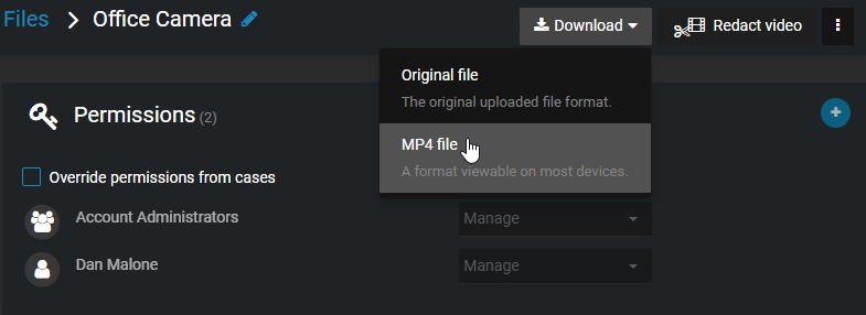 The file page with the download menu expanded and the MP4 option highlighted.