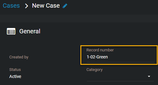 A new case showing an ID assigned by the template.