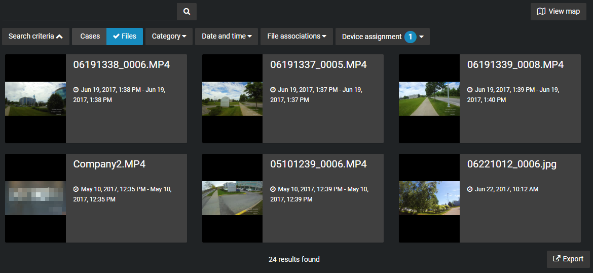 Search results showing evidence sorted by device assignment.