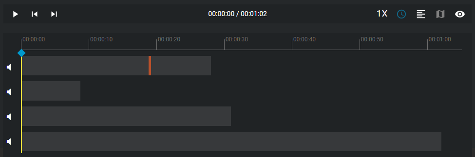 The video timeline showing all video files loaded in the multi-tile view.