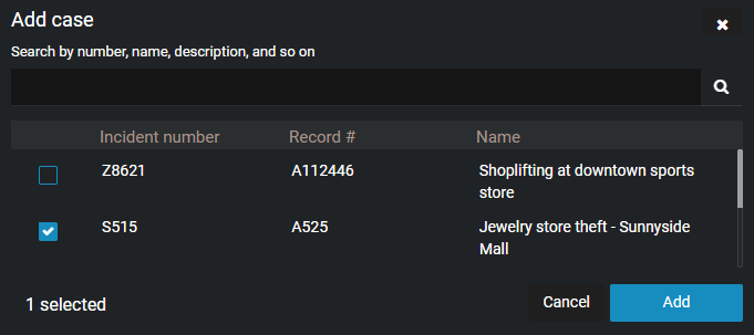 A list of cases that can be associated with the file.