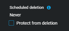 The Scheduled deletion section showing the Protect from deletion check box deactivated.